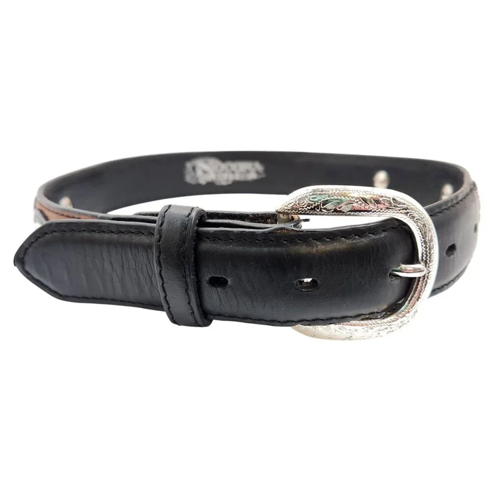 Nocona Kid's Leather Concho Belt Silver Buckle Braided Inlays 27